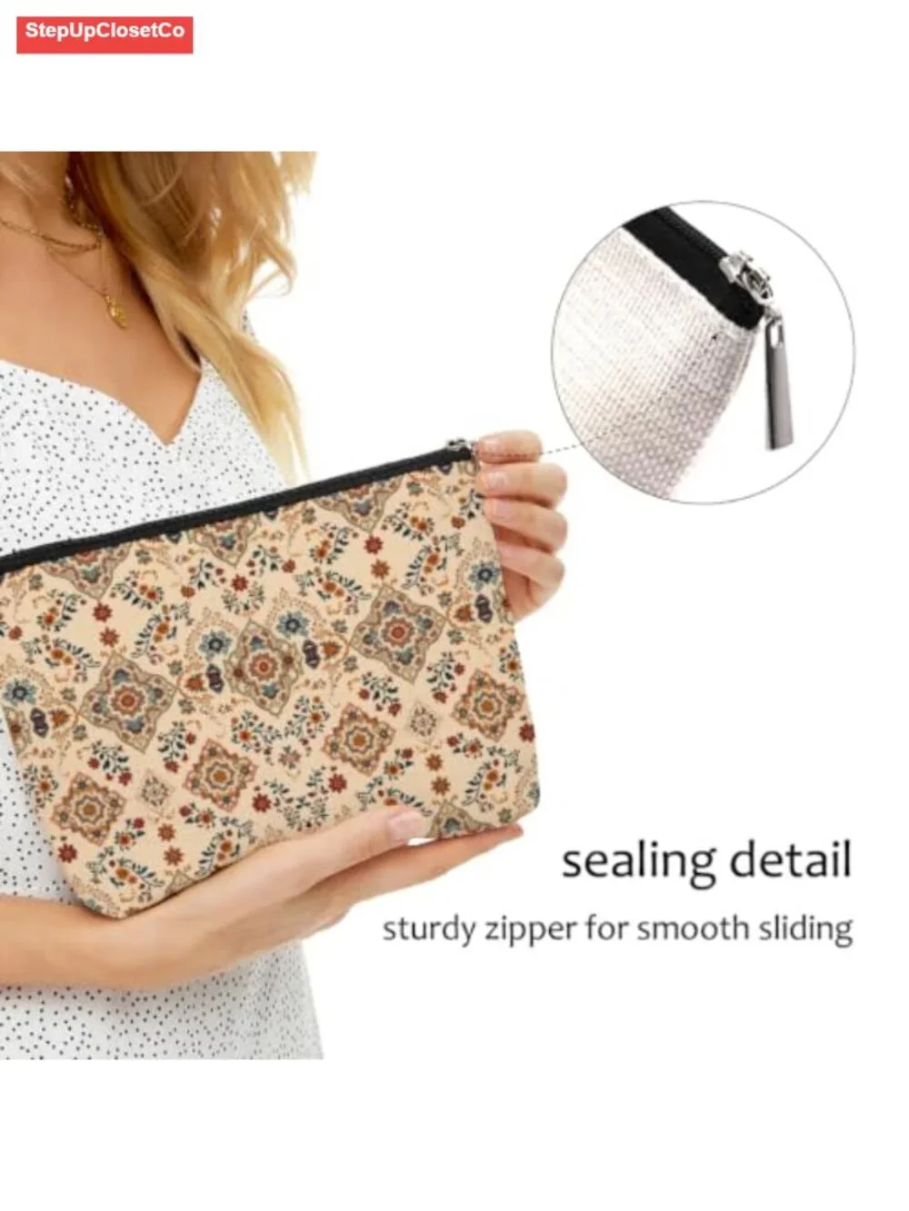Boho Floral Cosmetic Bag Zipper Pouch Travel Makeup Organizer for Women